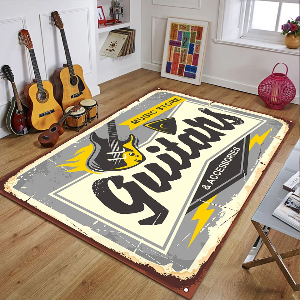 Retro Music Rugs for Bedroom D - 3D Printing Guitar recension och pris